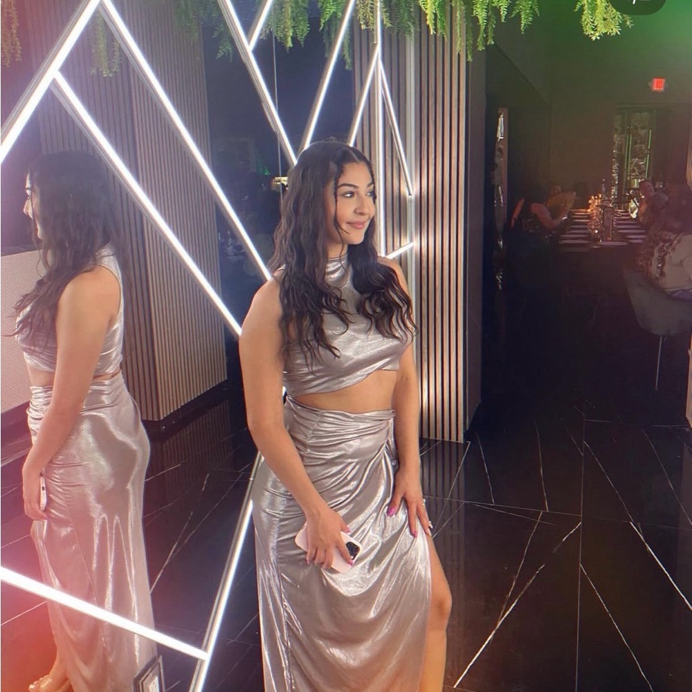 Silver Metallic Two-Piece Dress